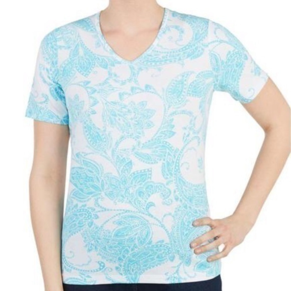 Alia White With Turquoise Paisley Print Top